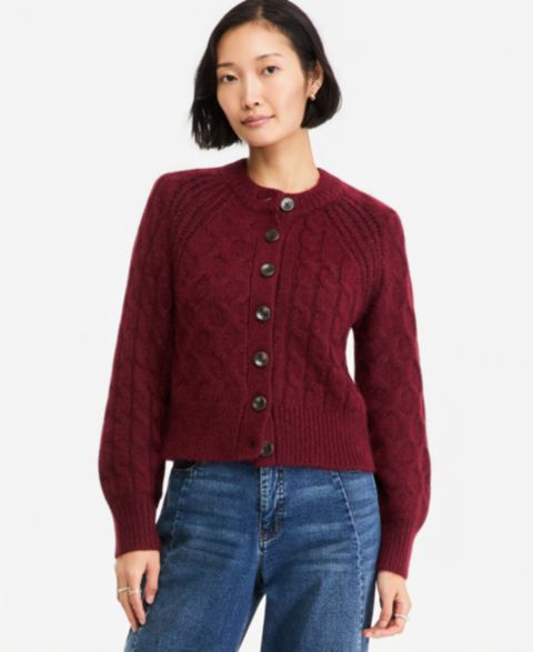 Женский кардиган On 34th Cable-Knit Crewneck, цвет: Тёмный ржавый