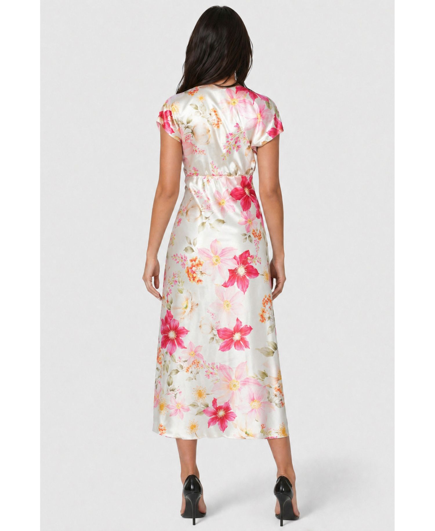 Women's Floral-Print V-Neck Short-Sleeve Maxi Dress