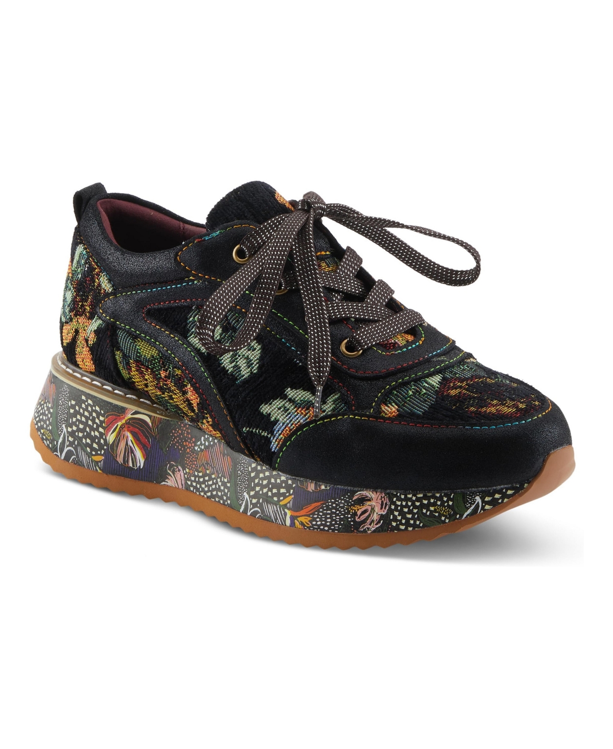 L'Artiste Women's Spring Step Invidia Platform Sneaker with Leather Upper - Black multi