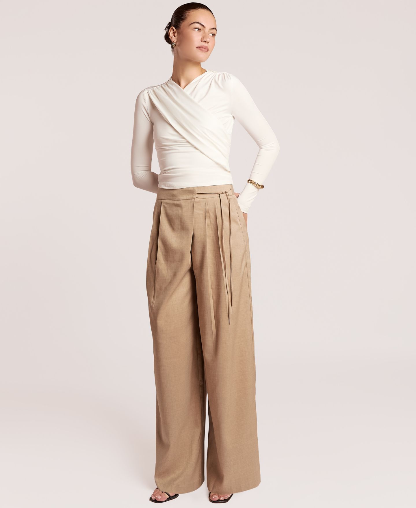 Женский топ 4th & Reckless Carrie Long-Sleeve Wrap-Front Ruched, цвет: Белый — фото 3
