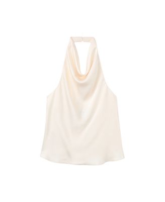 Women's Satin Draped Halter Neck Sleeveless Tank Top