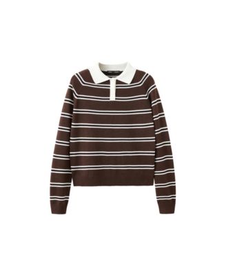 Women's Striped Polo-Neck Sweater