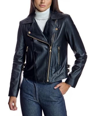 Women's Moto Asymmetrical-Zipper Lightweight Leather Jacket