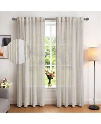 Tufted Stripe Light Filtering Back Tab Curtains Pair, 52"Wx 108"L