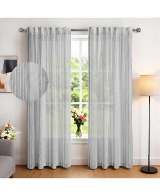 Tufted Stripe Light Filtering Back Tab Curtains Pair, 52"Wx 84"L
