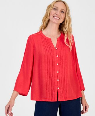 Women's Satin Bell-Sleeve Pintuck Blouse