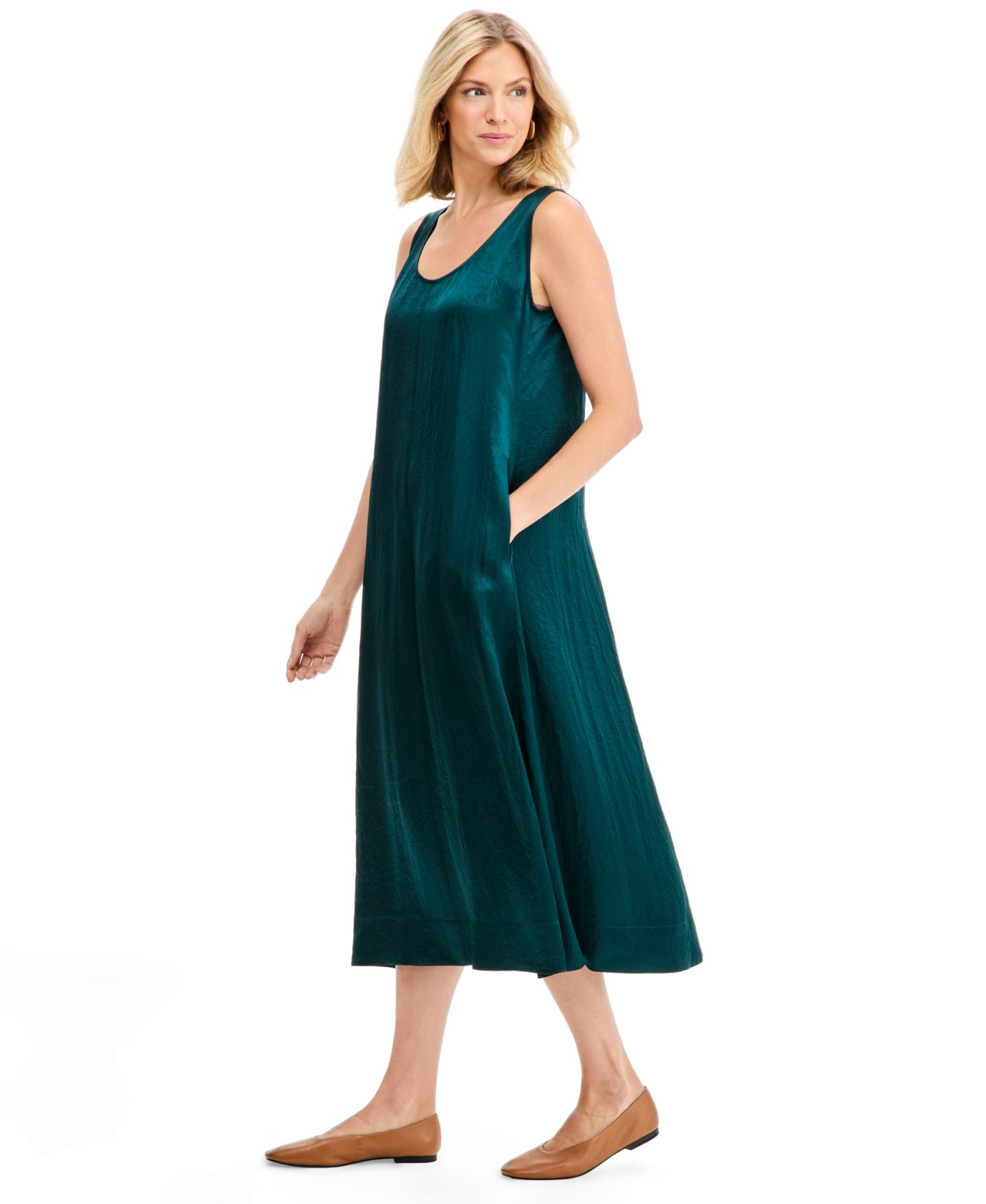 Женское платье Eileen Fisher A-Line Scoop Neck Midi, цвет: Kelp — фото 5