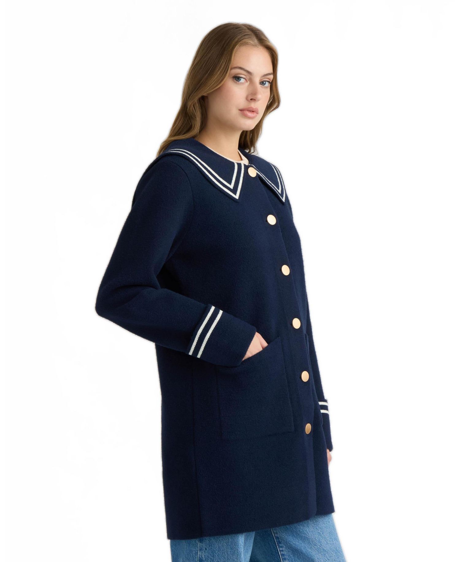 Women's Mink Eyelash Sailor Collar Coatigan