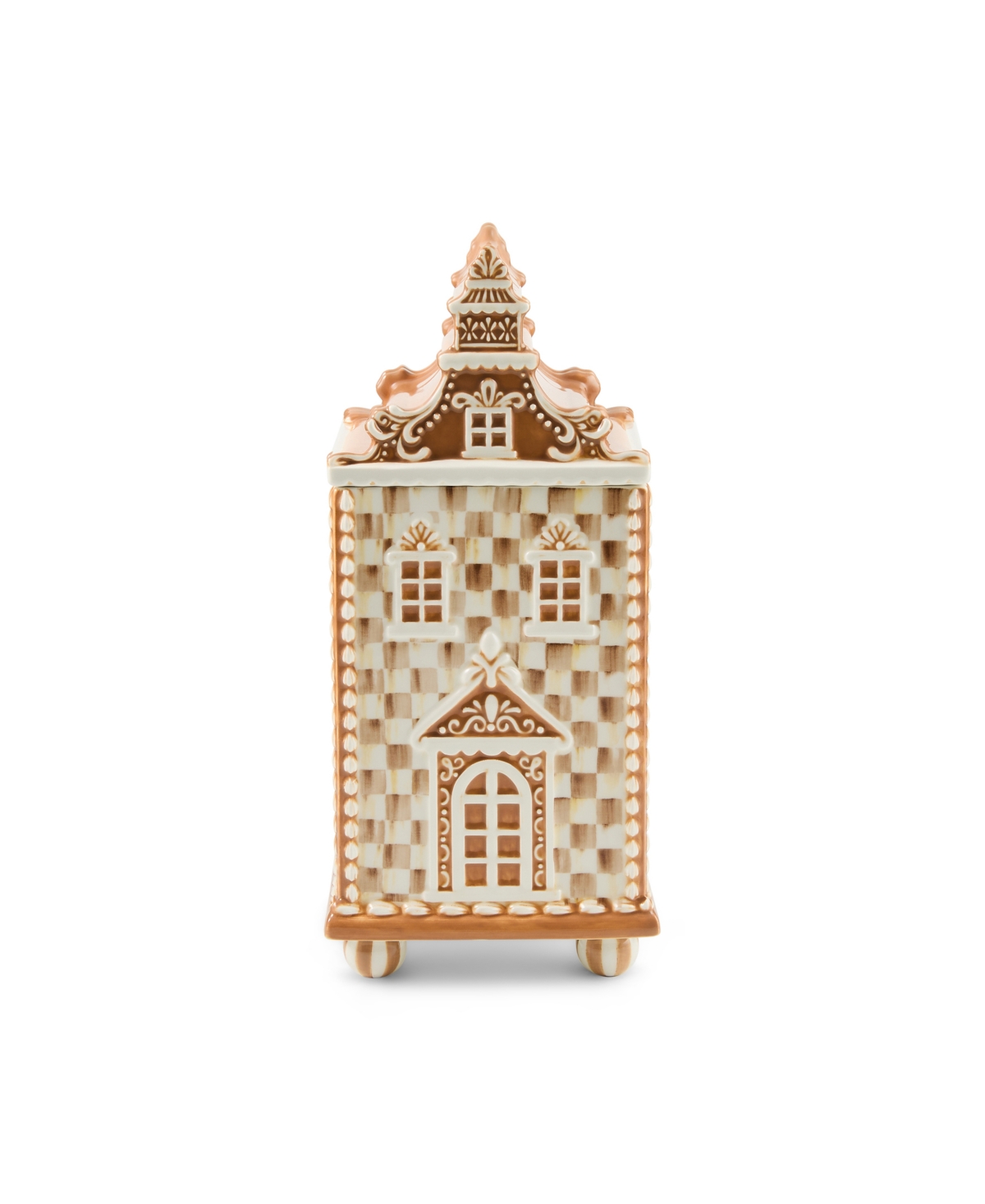 MacKenzie-Childs Mocha Check Gingerbread Medium Canister - Brown, White