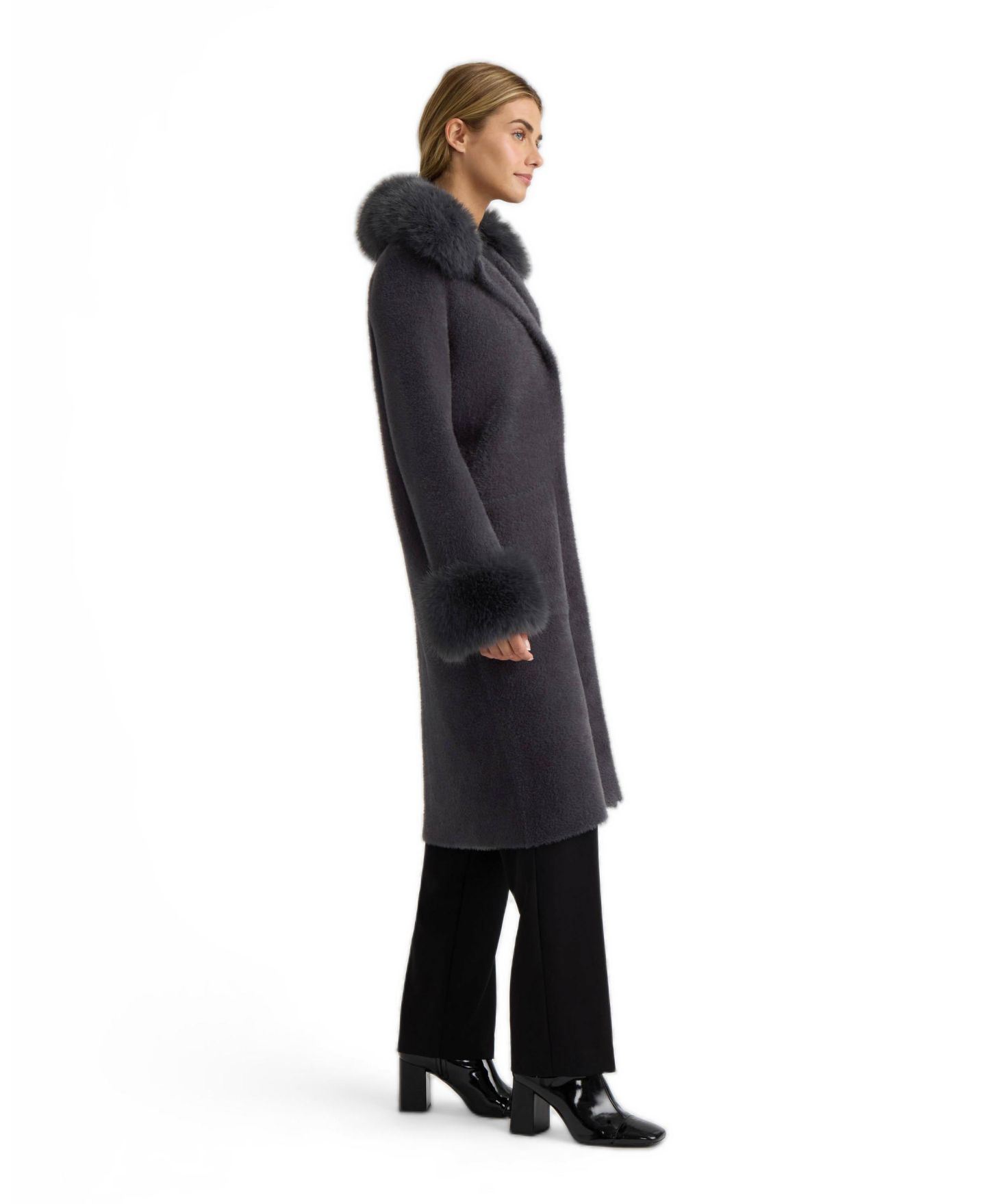 Женские куртки NVLT Longline Coatigan with Removable Faux Fur Collar and Cuffs, цвет: Угольный — фото 3