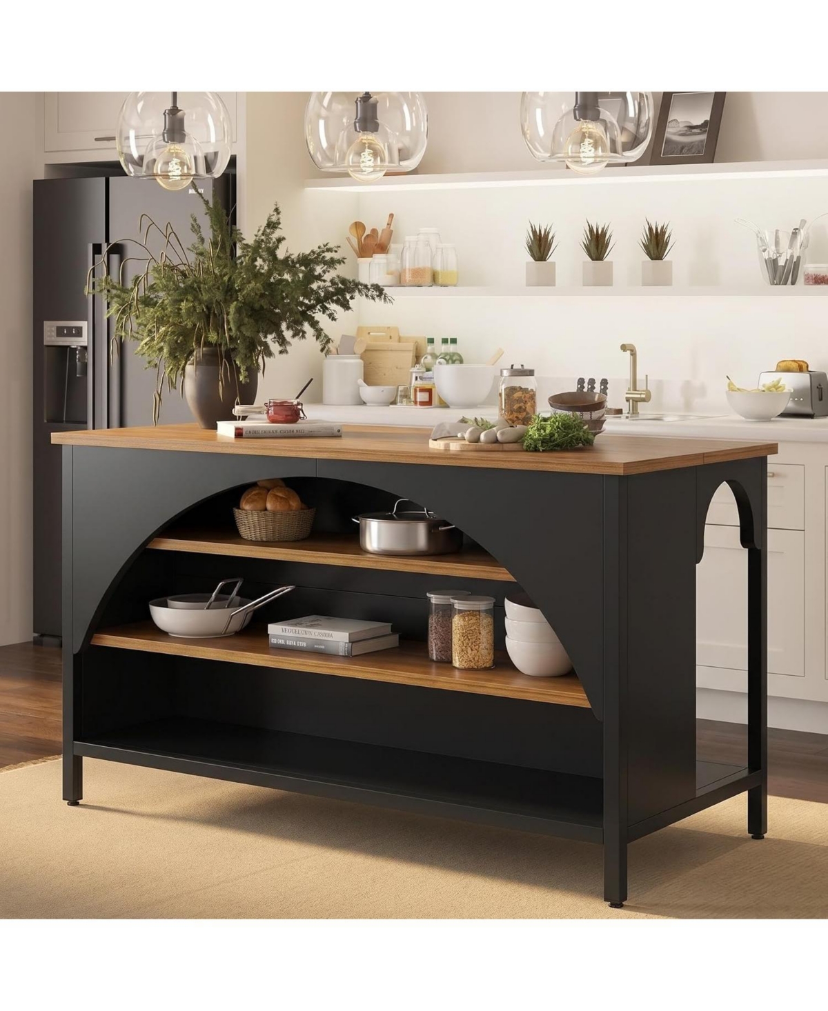 Tribesigns 55" Kitchen Island with 3 Shelves and Seating
