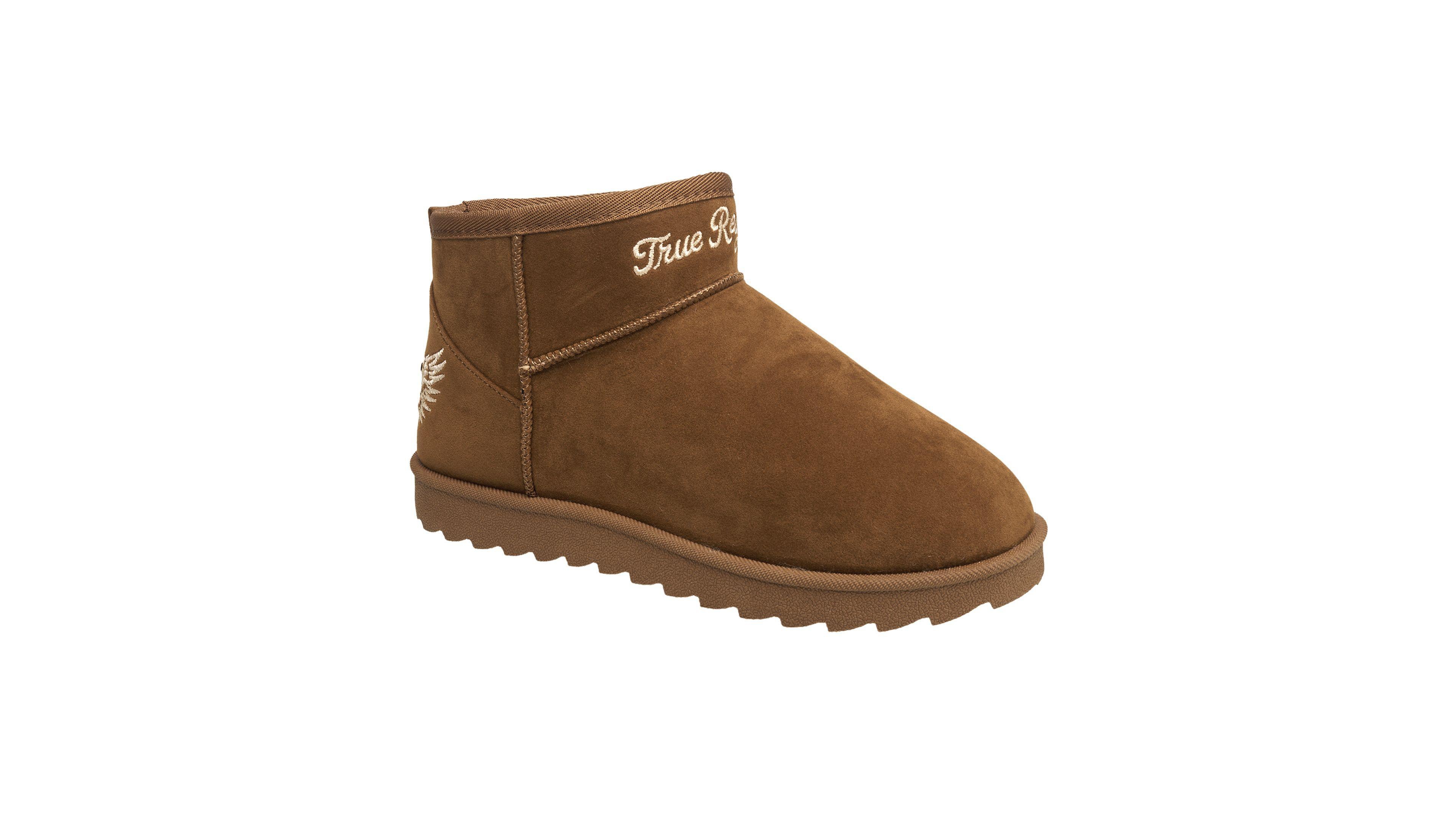 True Religion Women's Lana Faux Suede Wings Logo Boot