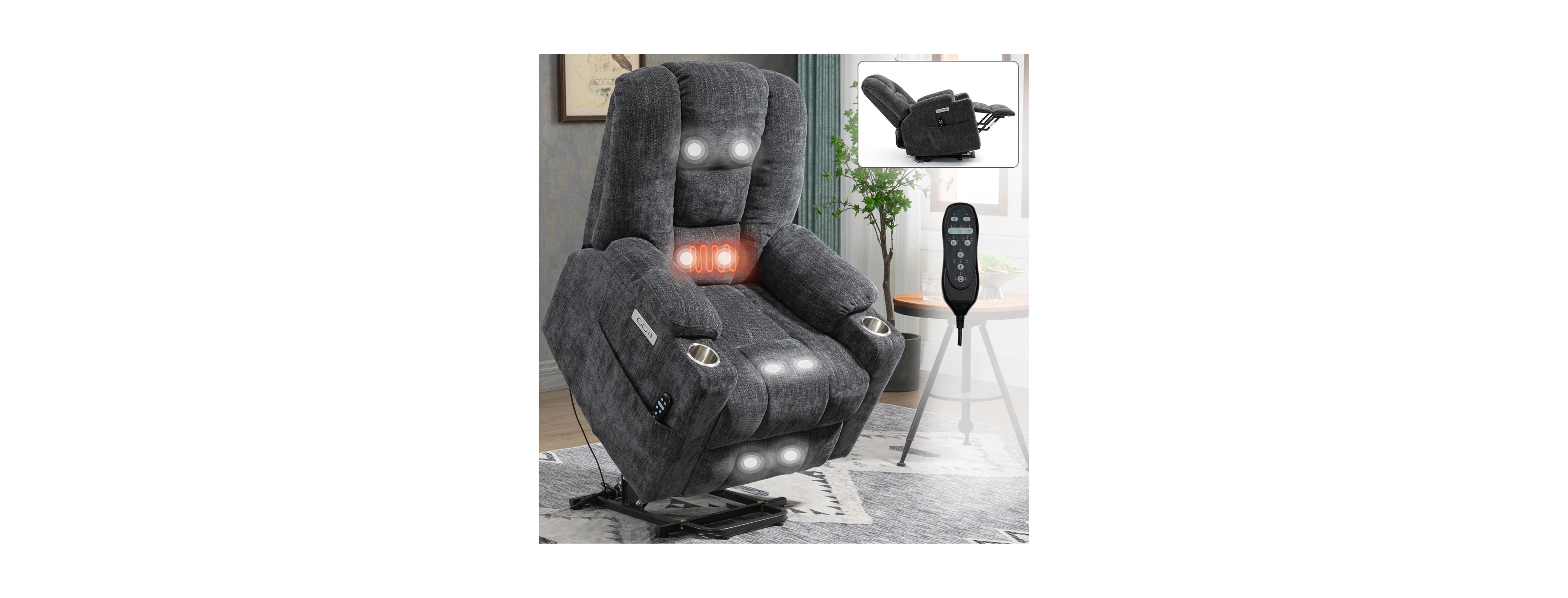 Streamdale Furniture Large Power Lift Recliner with Massage, Heat, Usb and Cup Holders