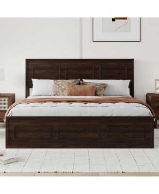 Queen Size Pine Wood Bed with Adjustable Headboard