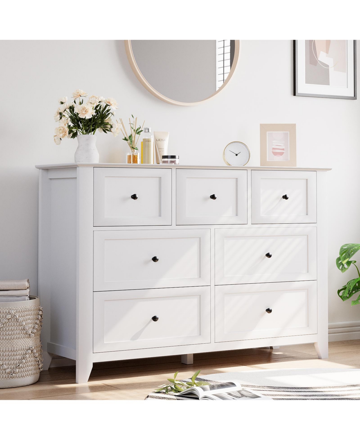 homfan 2 Set of 7 Drawers Dresser for Bedroom, 54" Modern 7 Chest of Drawer Dresser, Storage Organizer with Drawers for Living Room, Hallway