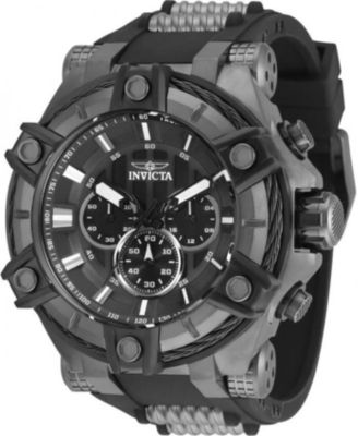 Bolt 35550 Men's 52mm Quartz Watch - Gunmetal Dial, Gunmetal and Black Steel and Silicone Strap