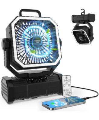 20000mAh Rechargeable Camping Fan, 4 Speeds, Oscillation, LED Light and 360-Degree Rotating Hook
