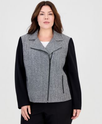 Women's Plus Size Mixed Media Moto Cropped Jacket