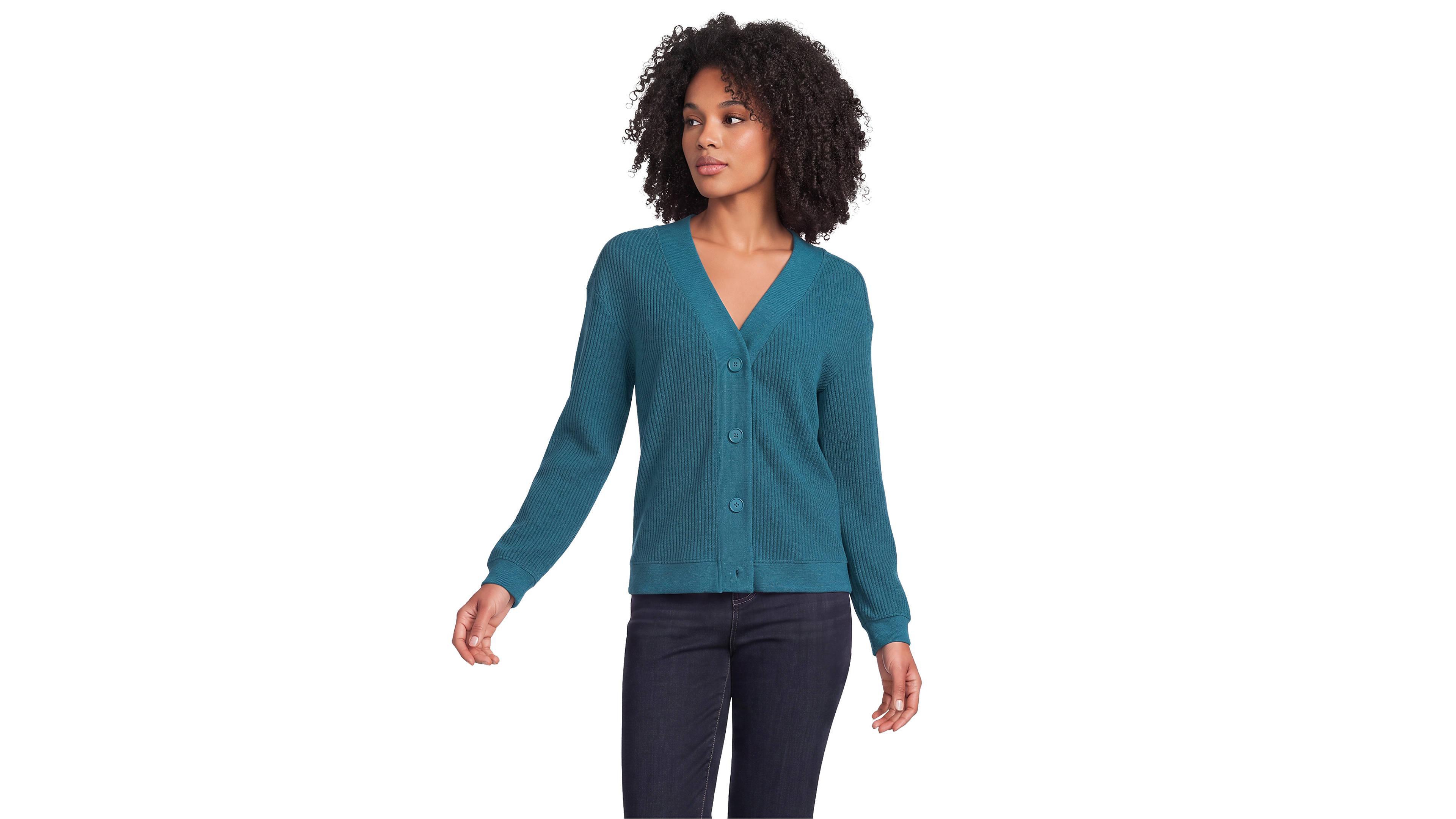 Lands' End Women's Long Sleeve Waffle V-neck Cardigan