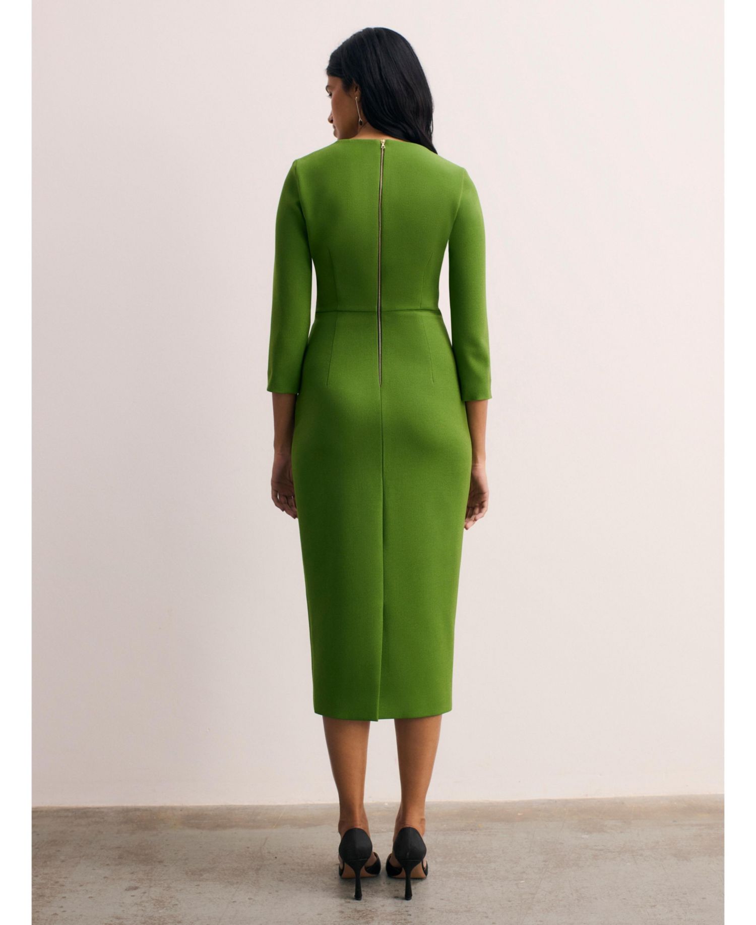 Women's Keyhole 3/4 Sleeve Midi Dress
