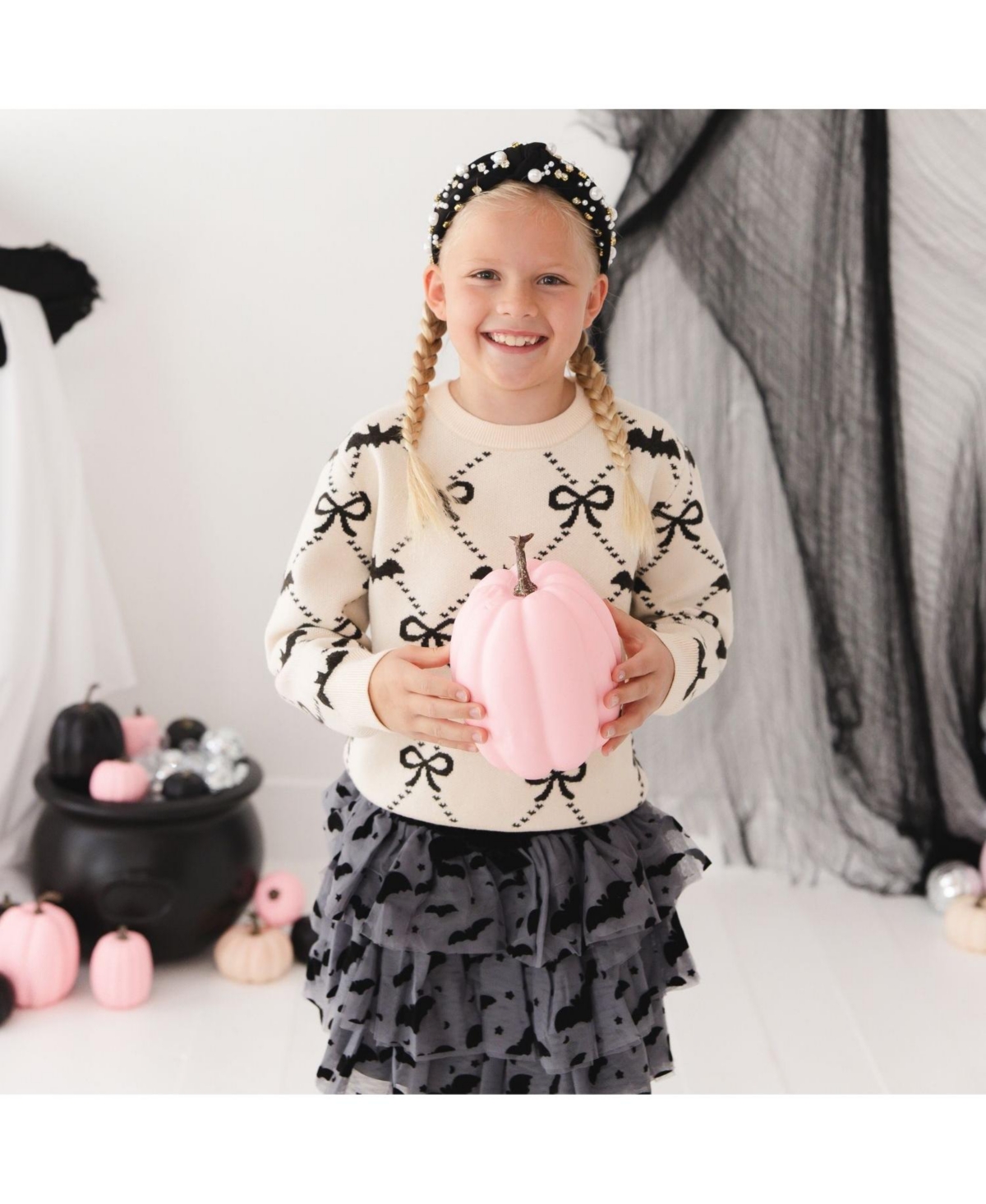 Sweet Wink Little Girls (5-8) Bat Trellis Halloween Sweater