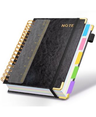 Faux Leather 5 Subject Spiral Notebook College Ruled 300 Pages with Dividers Tabs Pen Loop
