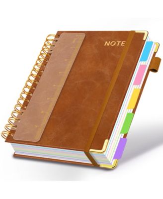 Faux Leather 5 Subject Spiral Notebook College Ruled 300 Pages with Dividers Tabs Pen Loop