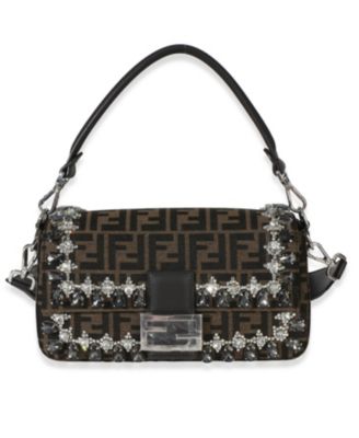 Brown FF Jacquard Strass Crystal Embellished Baguette Bag