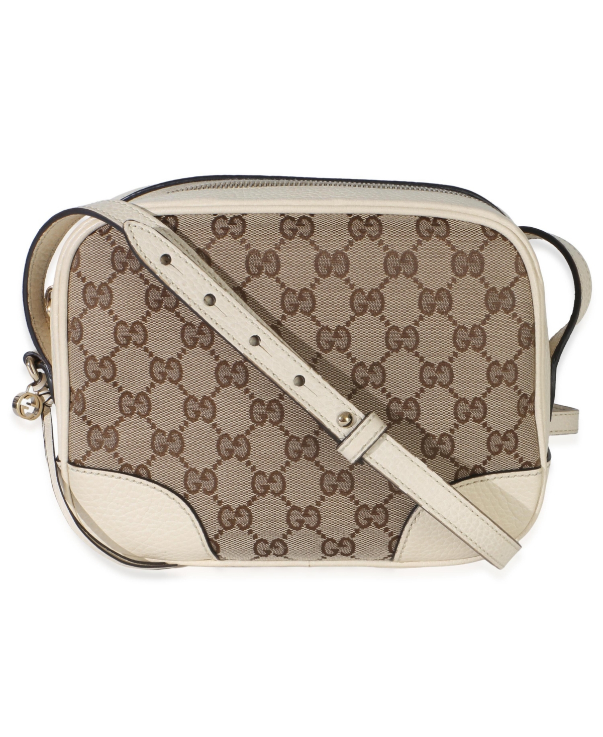 Pre-Owned Gucci Cream Dollar Calfskin Beige Gg Canvas Bree Mini Messenger Bag - Beige/khaki