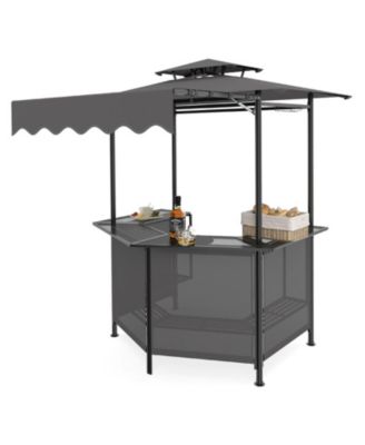 8-Foot BBQ Grill Gazebo Canopy with 4 Metal Shelves and Hooks