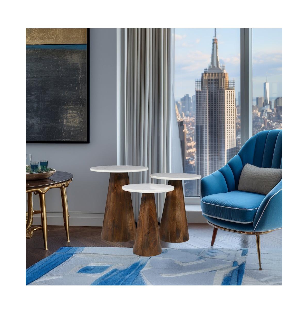 Jofran Nolan Marble Top Three Pack Solid Wood Accent Table Set