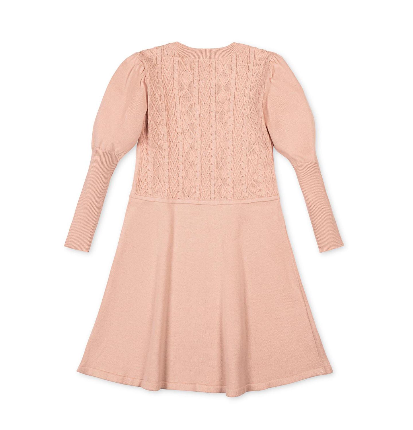 Платье Hope & Henry Long-Sleeve Cable-Knit Puff-Sleeve Sweater Dress для девочек, цвет: Пудровый — фото 3