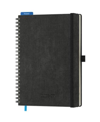 18 Month Spiral Bound Academic Planner Vertical Layout Leather Soft Cover With Monthly Tabs Pocket