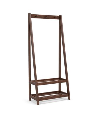 Solid Rubber Wood Coat Rack with 3 Hooks and 2 Storage Shelves