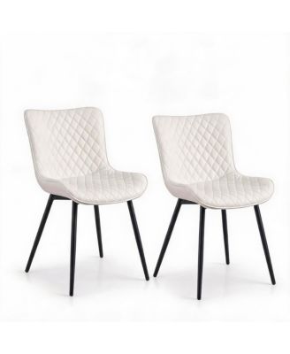 Dining Chairs Set of 2, PU Leather Dining Room Chairs with Backrest Kitchen Chairs with Mid-Century Style, Metal Legs Backrest