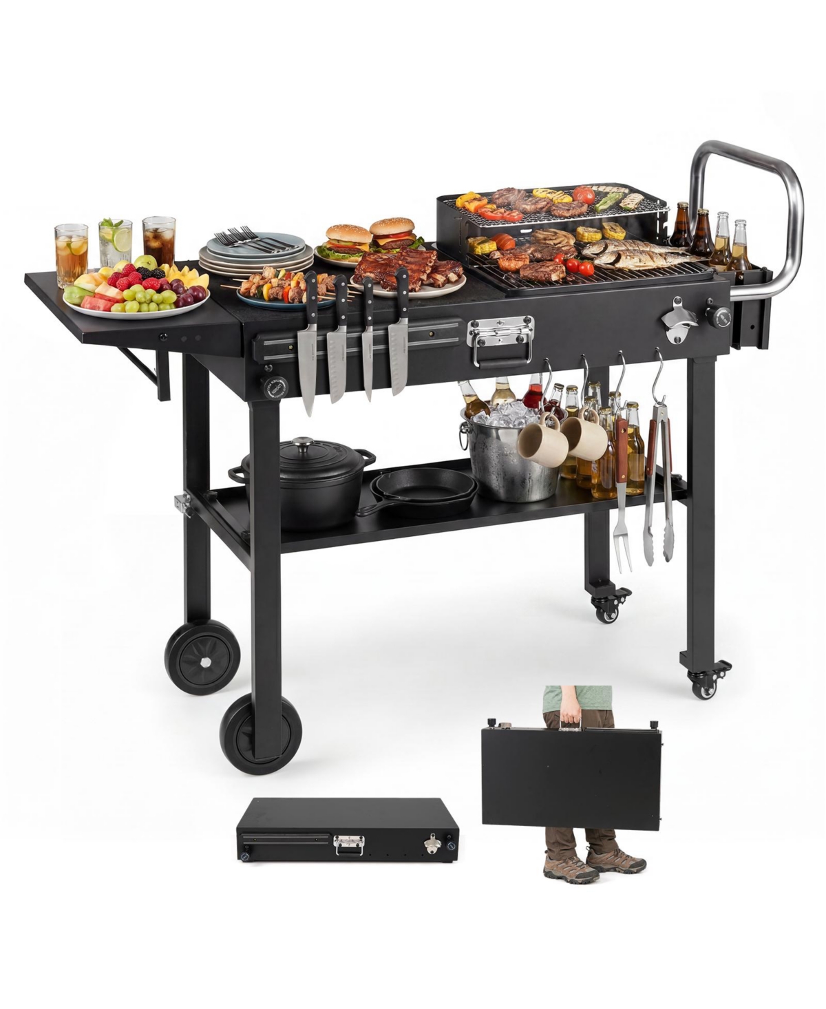 Costway Outdoor Grill Cart for Blackstone Griddle with 31" x 17" Tabletop, Side Tray