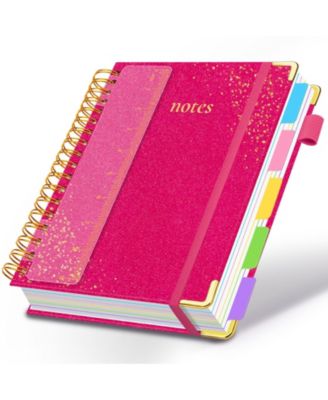 Hardcover Spiral Notebook 5 Subject Dividers Tabs College Ruled Journal With Pen Holder