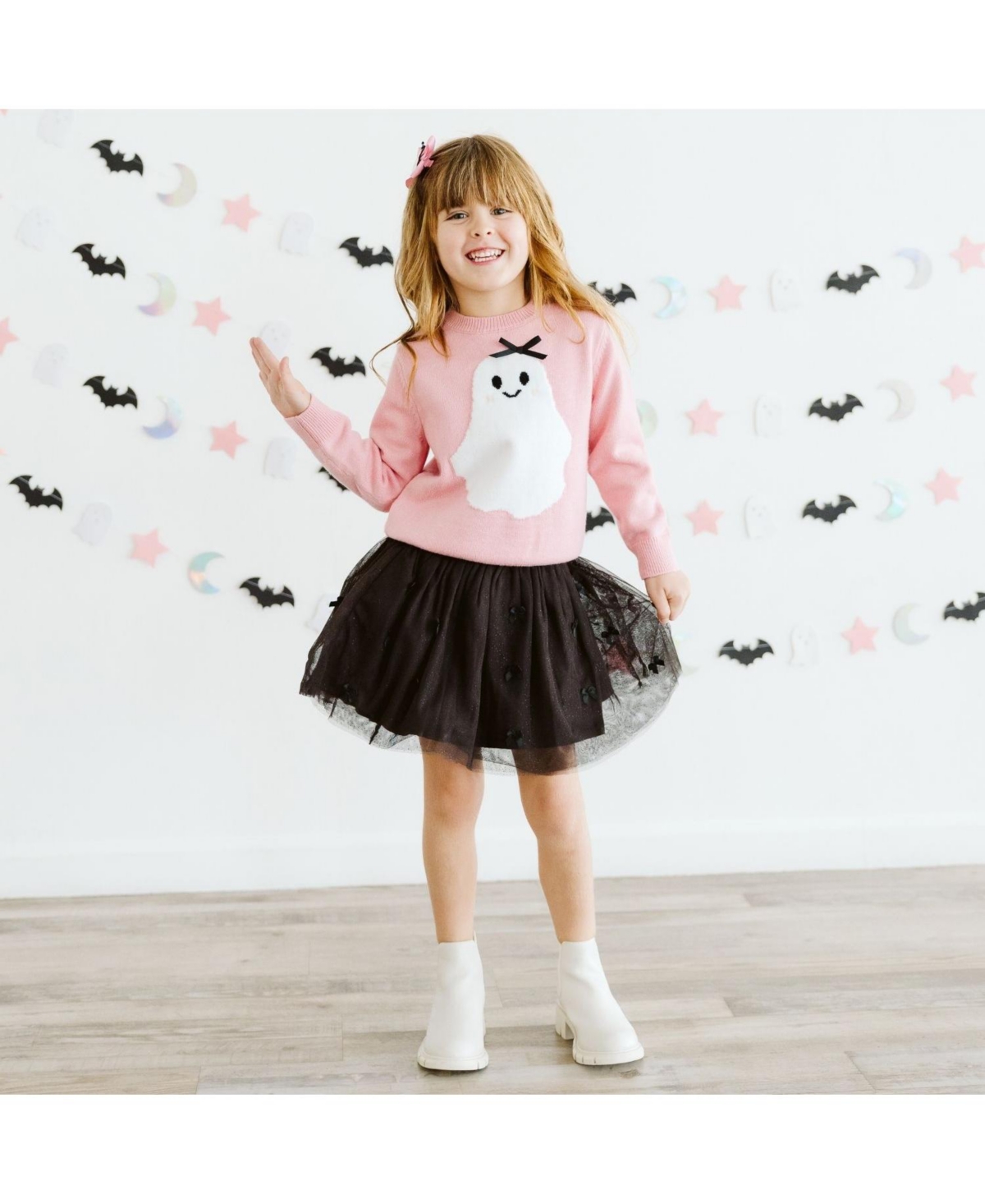 Sweet Wink Toddler Girls' 2T-5T Ghost Halloween Crewneck Long-Sleeve Sweater