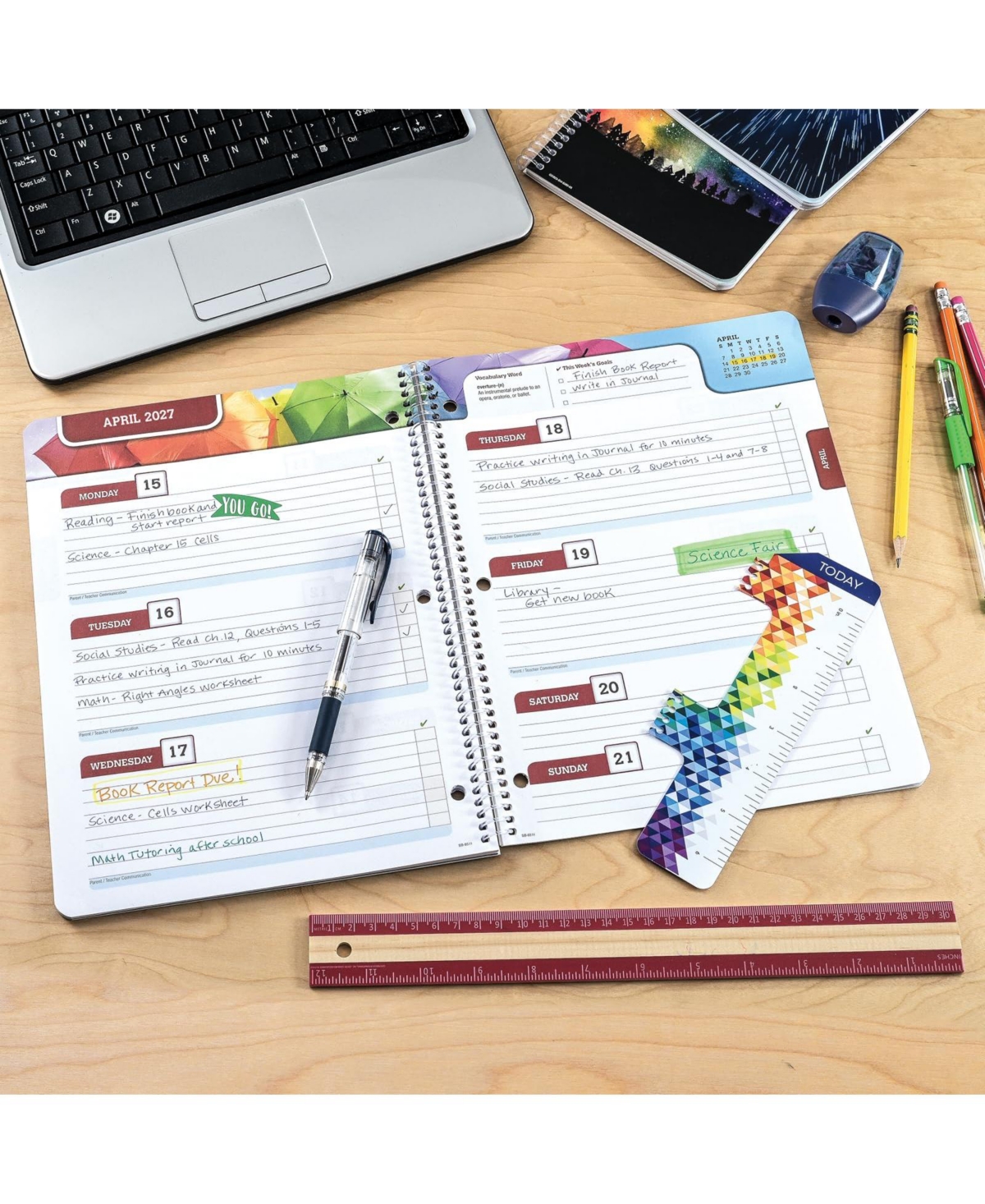Danrong Middle High School Student Planner Dated Weekly Monthly Academic Block Format With Ruler Bookmark Stickers