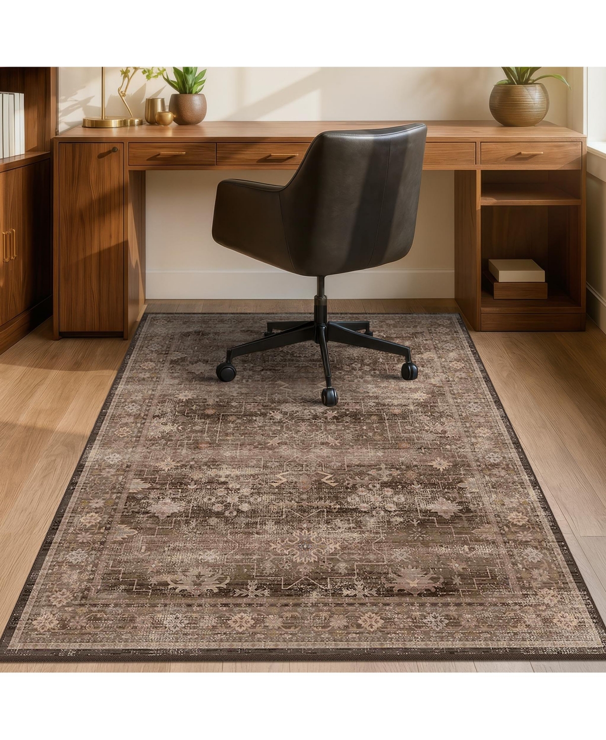 Danrong Vintage Decorative Office Chair Mat For Hardwood Tile Floors Washable Non Slip - Brown 3' x 4'