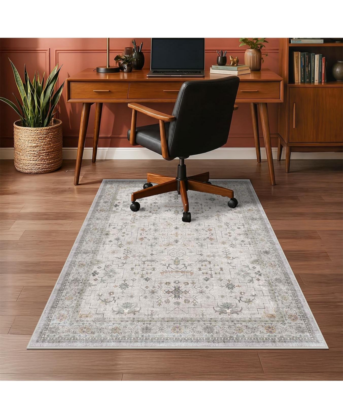 Danrong Vintage Decorative Office Chair Mat For Hardwood Tile Floors Washable Non Slip - Light gray 3' x 4'
