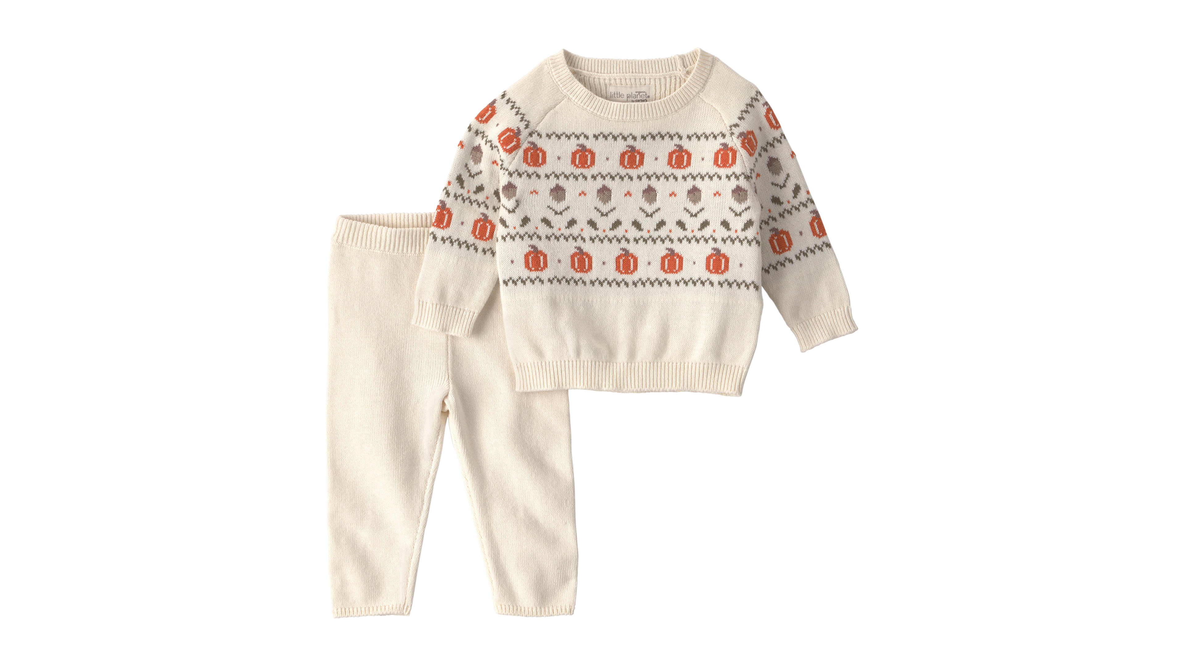 Little Planet by Carter's Boys' and Girls' Long-Sleeve Sweater-Knit Pumpkin-Print Top Pant, 2-Piece Set