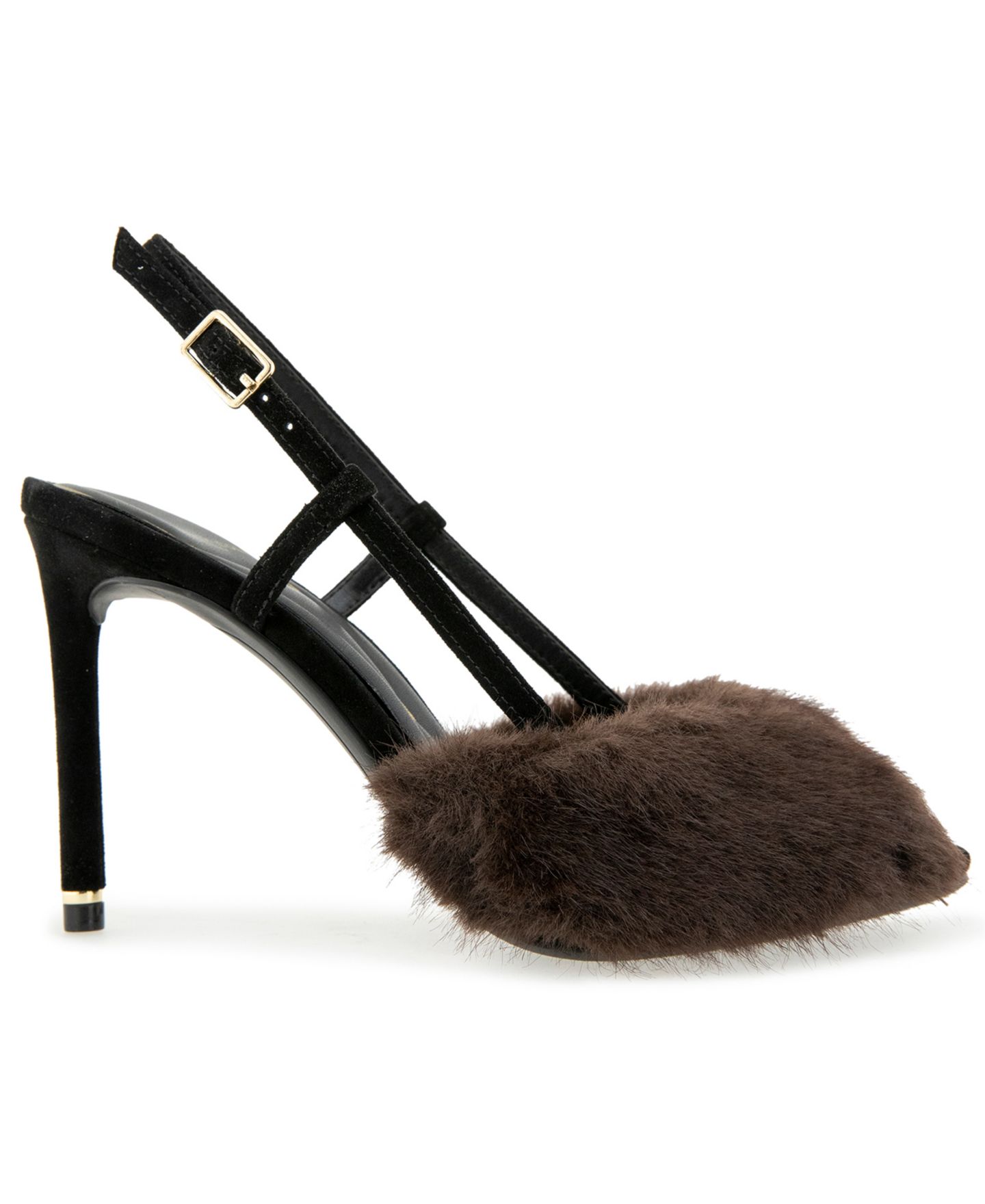Женские сандалии Kenneth Cole New York Londyn Faux Fur Stiletto Slingback Dress Sandals, цвет: Чёрный — фото 2