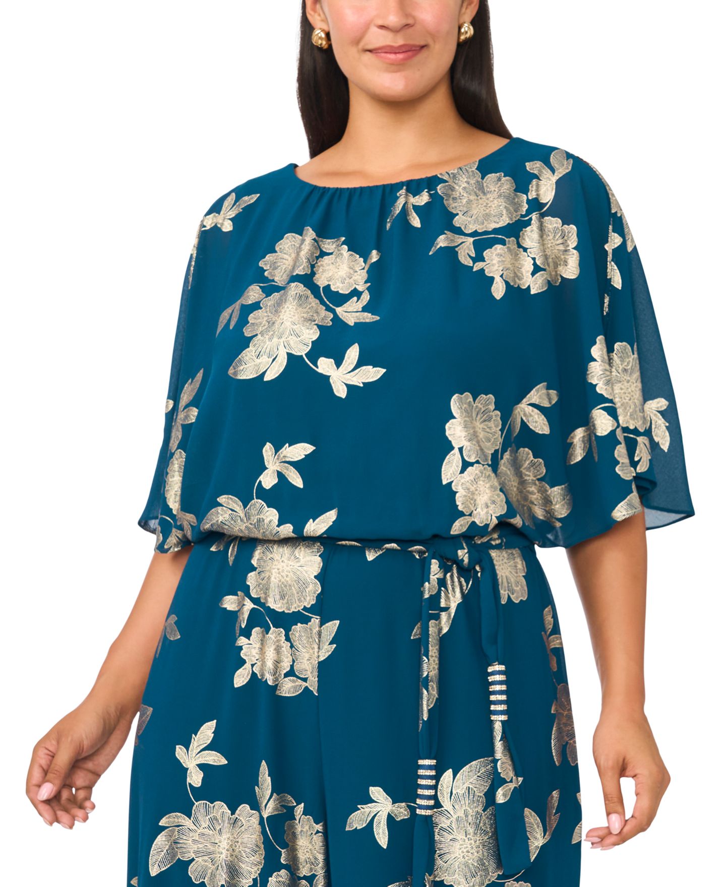 Женский комбинезон MSK Plus Size Floral-Print Wide-Leg Blouson Jumpsuit with Belt, цвет: Зелёный — фото 3