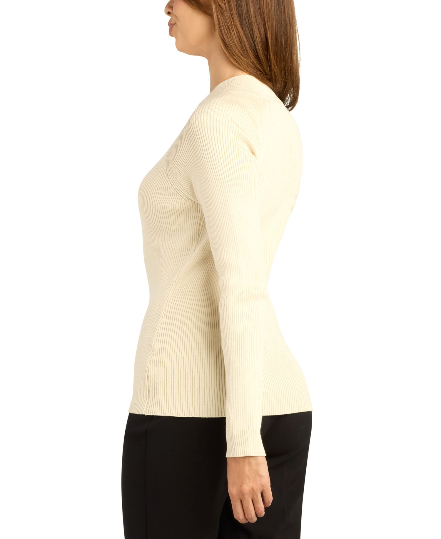 Juniors' Ribbed Mock Neck Long-Sleeve Rayon-Blend Sweater
