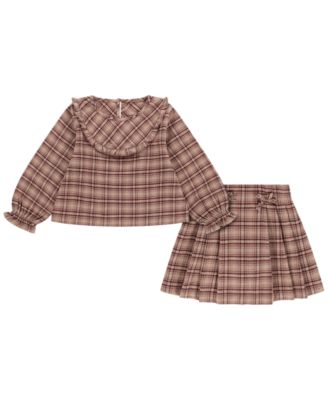 abercrombie kid Girls' 12M-5T Boho Flannel Plaid Long-Sleeve Blouse and Skirt, 2-Piece Set