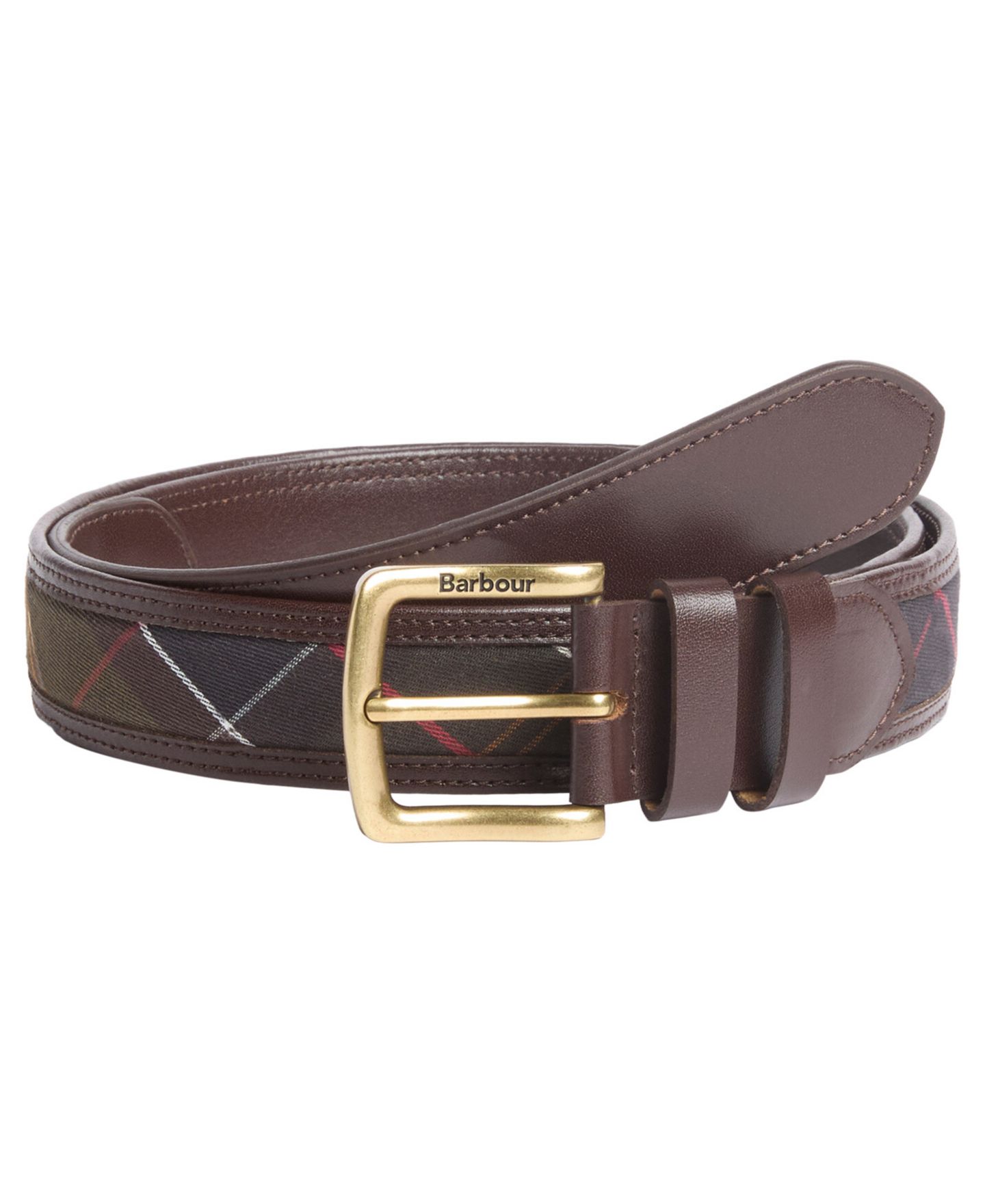 Мужской ремень Barbour 30MM Tartan Leather Belt, цвет: Коричневый — фото 1