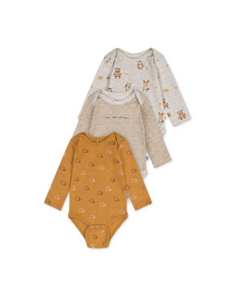 Deux par Deux Baby Boy 3M-24M Three Pack Cotton Onesie Brown Printed Hedgehogs, цвет: Коричневый с принтом