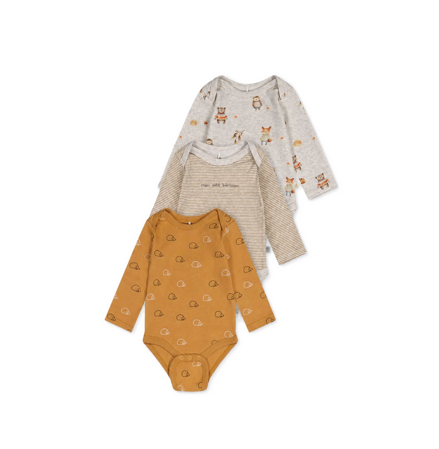 Baby Boy 3M-24M Three Pack Cotton Onesie Brown Printed Hedgehogs