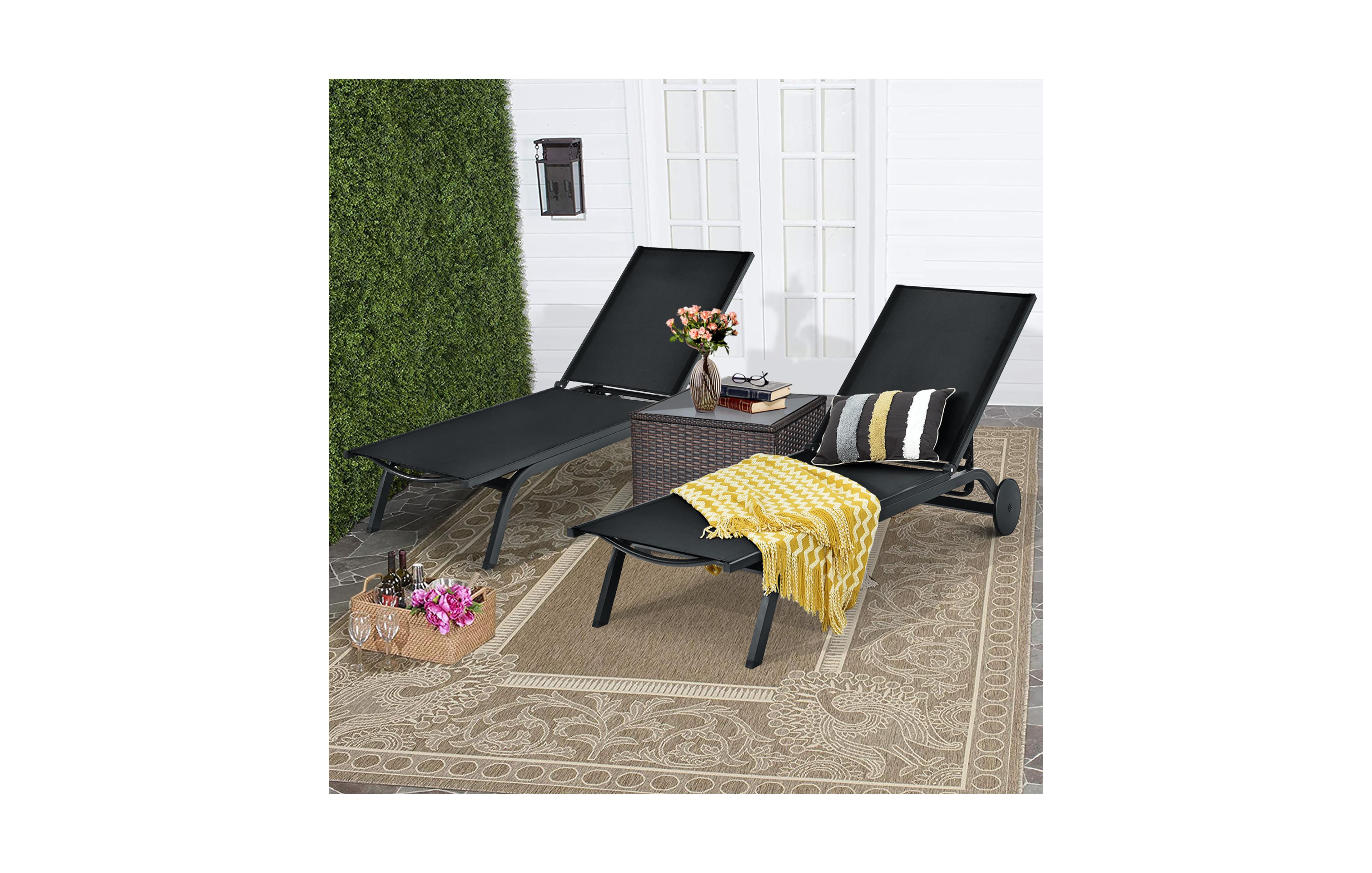 Costway 2 Piece Outdoor Patio Lounge Chair Chaise Recliner Aluminum Fabric Adjustable